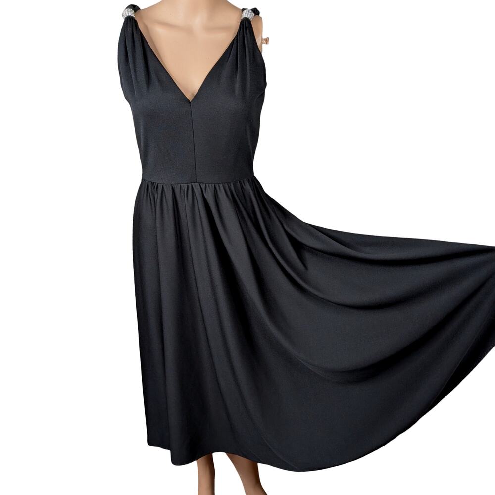 VTG 50s Lilli Diamond California Dress XS Black Capelet Back Rhinestone Pinup